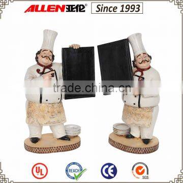 14" two poly resin chef figurines holding blackboard for home and kitchen decoration