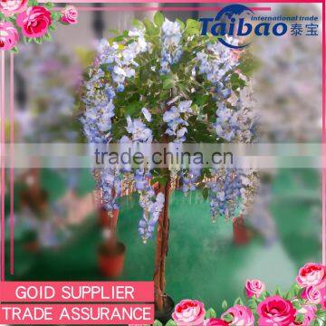 Wedding decoration natural wooden trunk 47" tall blue wisteria artificial flowers tree