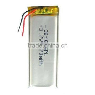 Small Rechargeable Lithium polymer battery 301645 170mAh 3.7V