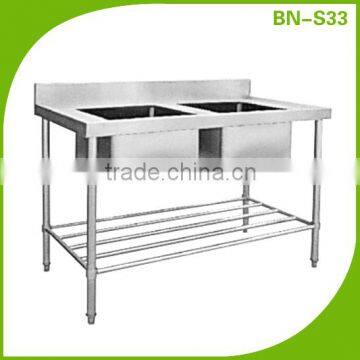 (BN-S33) Cosbao industrial stainless steel double bowl kitchen sink table