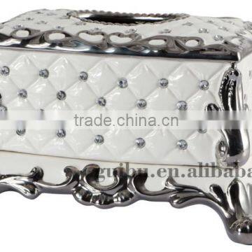 Diamond White Antique Tissue Box with Resin Material for Living Room JHF14-2316A