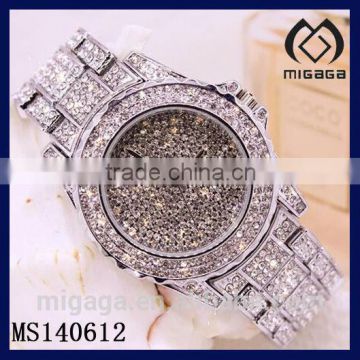 fashion all stone setting bling alloy women's quartz watch*IPS plated women's watch with lots of stones