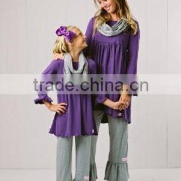 Fashion 2015 Ruffle Tunic Top With Pant Sets Matching Mother and Daugher Dress Family Clothing Set for Women photo-4
