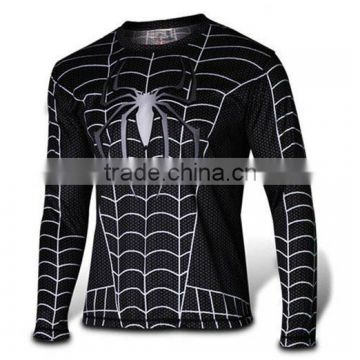 Polyester Spandex Long Sleeves Black Compression Shirt / Rash Guard with Superior Spider Web design