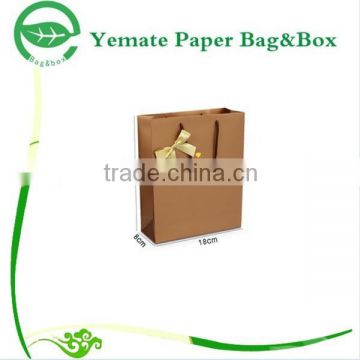 custom made low cost production recycled plain brown kraft paper gift bag with bowknot