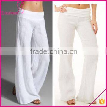 High waist solid color white women linen beach pants