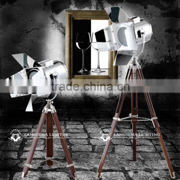 Black Marine Floor Lamp With Stainless Steel Shade and Beech Wood Base photo-5