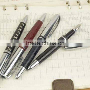 High Quality Leather Wrapped Metal Pen with Chromed Clip