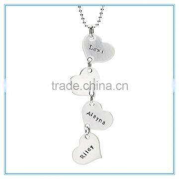 Dangling Hearts Stainless Steel Necklace for Four Names