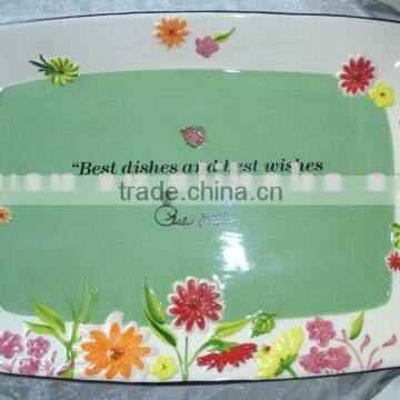 embossed ceramic platter by hand painted