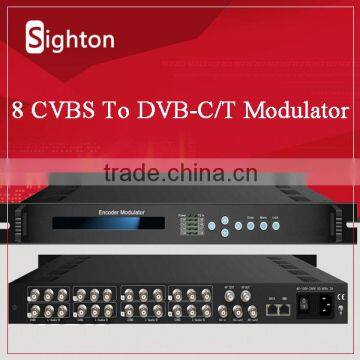 8 in 1cvbs input encoder modulator with 1 asi input and rf output