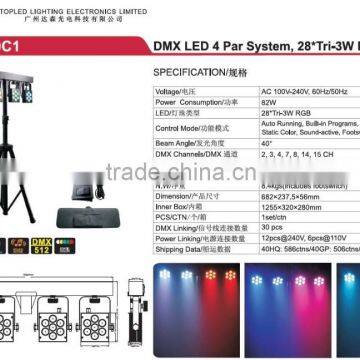 Sound Active and Color Changing 4 Par System 10W RGB LED Par Light