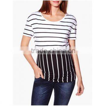 Fashion wholesale black and white stripe short sleeve elegant maternity nurse t shirt