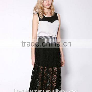 2016 Fashion Women Black Hollow Lace Midi Skirt
