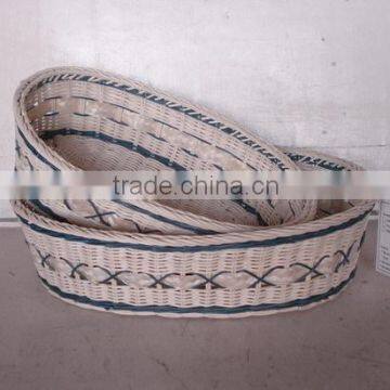 Blue Set/2 Nested Oval Bamboo And Rattan Basket