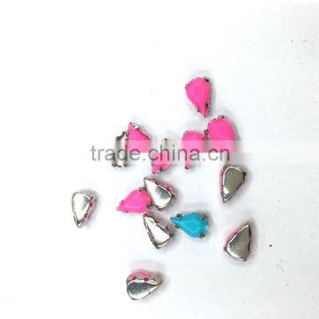 5*8mm teardrop hot pink pastel candy acrylic rhinestone metal claw nail garment trim sew on craft diy hobby bags gemstone