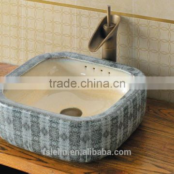 Handpainted ceramic art basin colorful countertop round sink porcelain flower edge bowl vanity top GD-F15