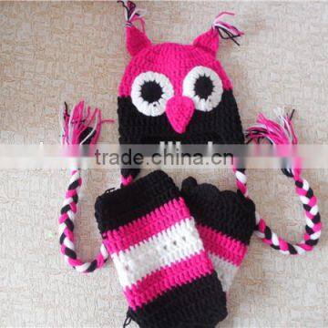 owl animal hat pink color crochet knitting leg warmers for kids