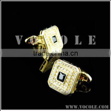 Pave drills zircons gold square brass cufflink jewelry