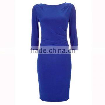 Royal Blue Formal Ladies Dress/half Sleeve Midi Length Latest Dress photo-5