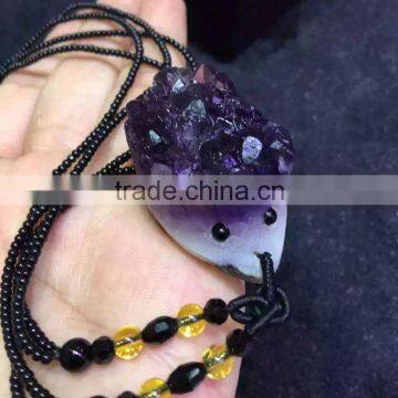 Dark Purple Amethyst Quartz Geodes hedgehog Pendulum