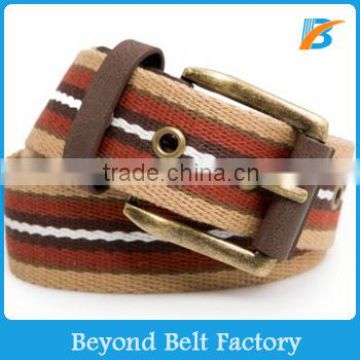 Beyond Men Women Fashion Striped Woven Jean Belt with Brass Grommets