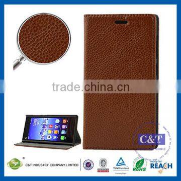 C&T New arrving Luxury brown leather for xiaomi mi3 accessories flexible wallet pouch