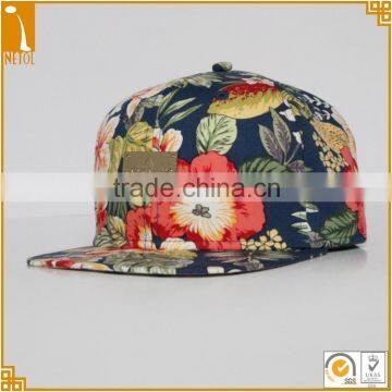 2016 New custom 6 panel flat brim adjustable floral snapback baseball caps