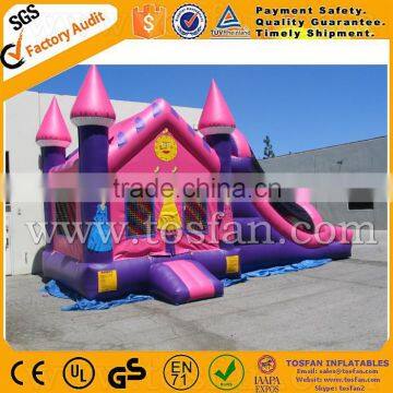 inflatable princess bouncy castle with slide,pink bouncy combo A3049