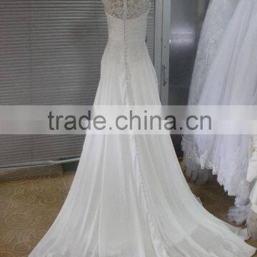 AR-11 Simple Generous White Elegant Long Sequined Appliques O-Neck Satin Bride Dress Boho Wedding Dress Beach Wedding 2016 photo-3