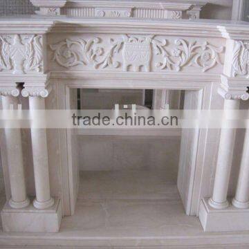 Craved Beige Marble Fireplace