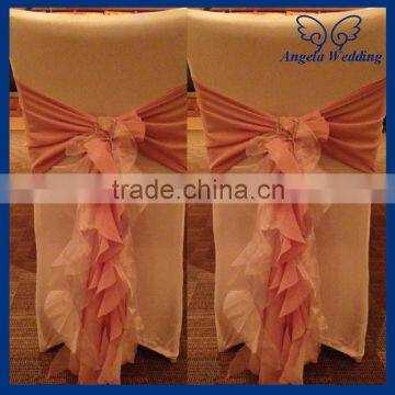 CH010D Nice cheap chiffon and organza dusty pink and ivory ruffled cheap universal wedding chair covers with buckle