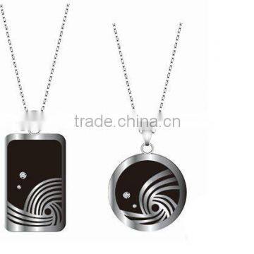 Stainless Steel Couple Pendant- black IP-plated w/ CZ
