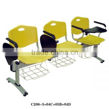 Cheap chair furniture 3-seater waiting room chairs with writing pad on sale C206-3+04C+05B+04D