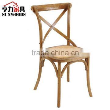 Cane seat brown color X back chair for resturant use cross back wooden chair