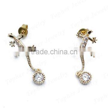 Gemstone Inlay Cheap Brass Gecko Earring photo-2