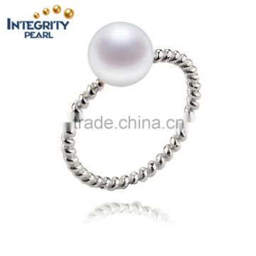 Simple design AAA 7mm round sterling silver freshwater pearl ring