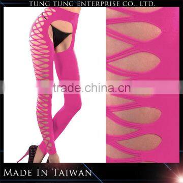 Opaque Pink Crotchless Women Pantyhose