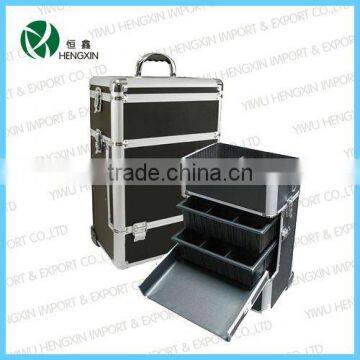 Aluminum trolley cosmetic case tool case with drawers compartments
