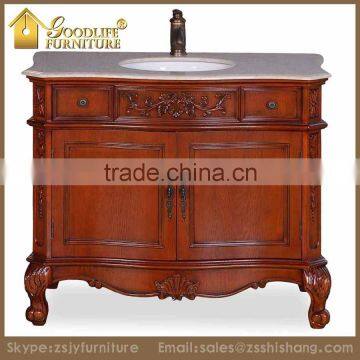 Single Bathroom Furniture Carved Solid Wood Vanity Cabinet Antique