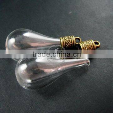 50x25mm Water Drop Shape Vial Glass Bottle With 4mm Open Month in Bronze Cover DIY Pendant Charm Supplies 1810296