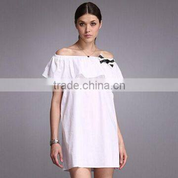 Pretty Steps 2016 new fashion ladies dress Off-shoulder white color bowknot dress for girls