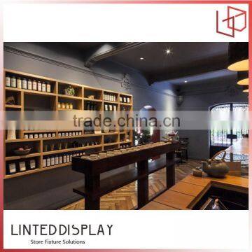 Customized cafe bar display cabinets with coffee bar counter chairs on promotion