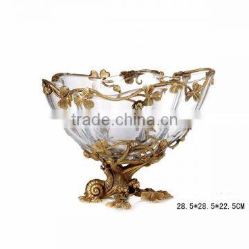 Unique Design Casting Bronze Flowers & Leaves Inlay Crystal Flowr Vase, Decorative Clear Crystal Vase With Brass Base photo-5