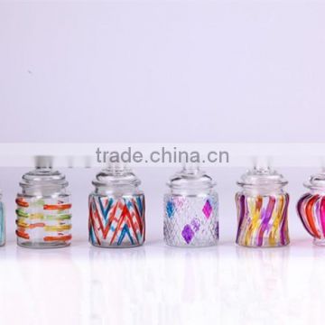 colored glass candy jar with glass lid