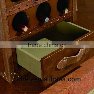 2016 Hot Sale High Quality China Supplier Handcraft High End Retro Vintage Storage Wine Cabinet Covered by Top Grain Leather