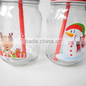 Snowflake Christmas Promotional Gift Glass Drinking Mug With Red Lid photo-2