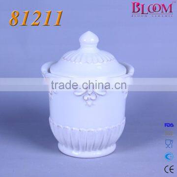 Flower Shape White Glaze Ceramic Coffee Creamer Container photo-2