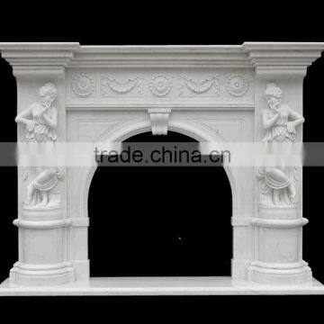 Indoor hand carving woman sculpture white marble fireplace