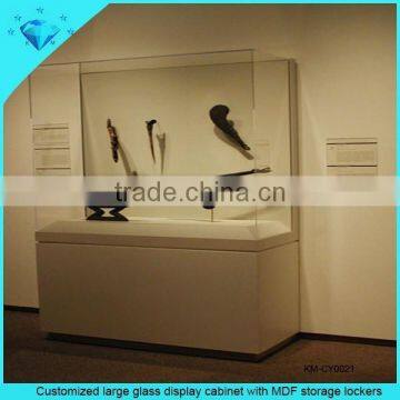 Customized large glass display cabinet with MDF storage lockers